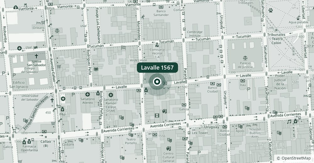Plano de la zona: el estudio está sobre Lavalle, entre Montevideo y Paraná, a cuatro cuadras del Palacio de Justicia.